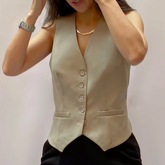 Vintage Light Sage Green Preppy Button Vest Minimalist Tailored Waistcoat SMALL - Picture 1 of 8